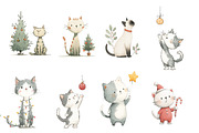 Watercolor Christmas cat clipart, an Illustration by Designworld (Thumbnail 2 of 4)