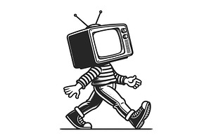 Vintage TV Head Character Walking