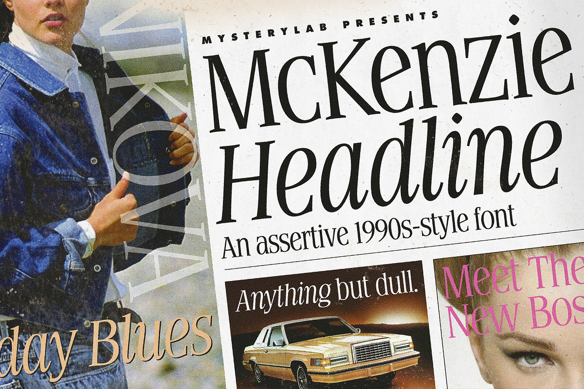 McKenzie Headline Nineties Font, a Serif Font by Mysterylab Designs (Photo 1 of 9)