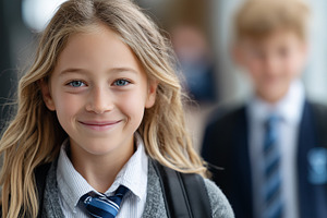 Smiling schoolgirl with a backpack, a School & Education Photo by MistyDay