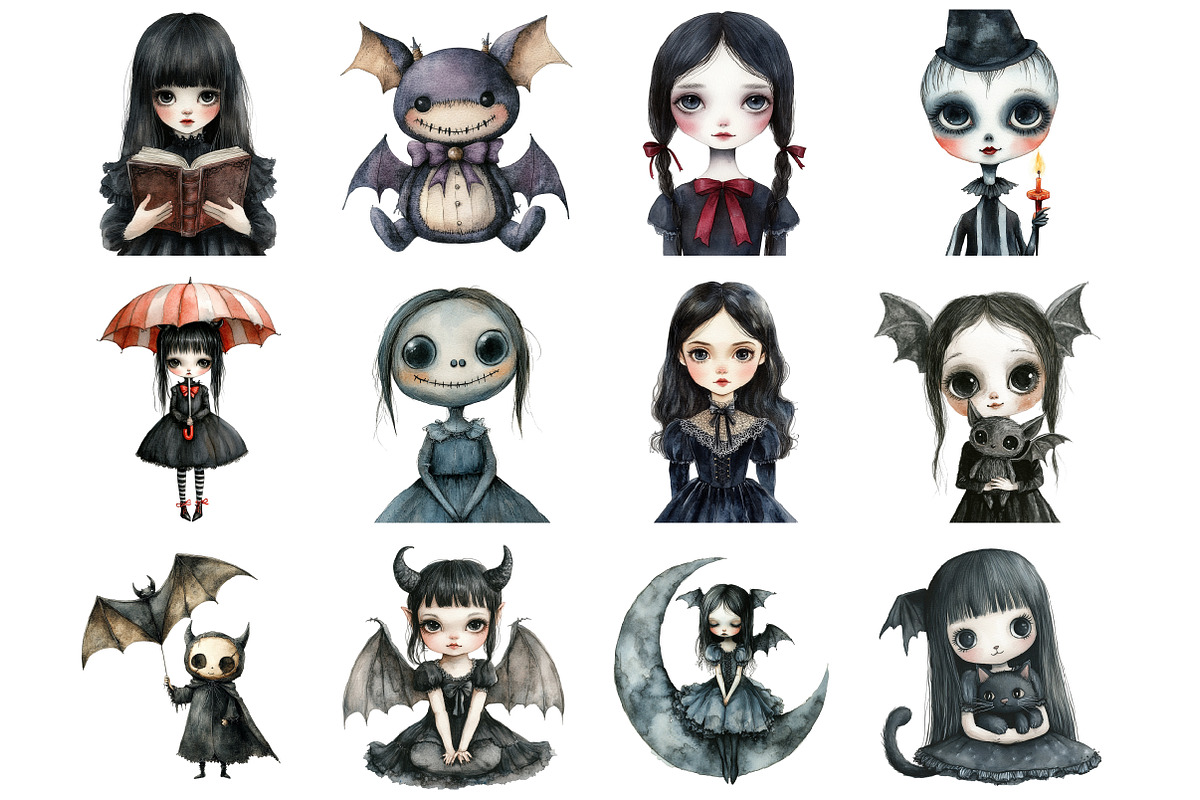 Whimsical Gothic Vampire Dolls, an Illustration by Design Market (Photo 2 of 3)