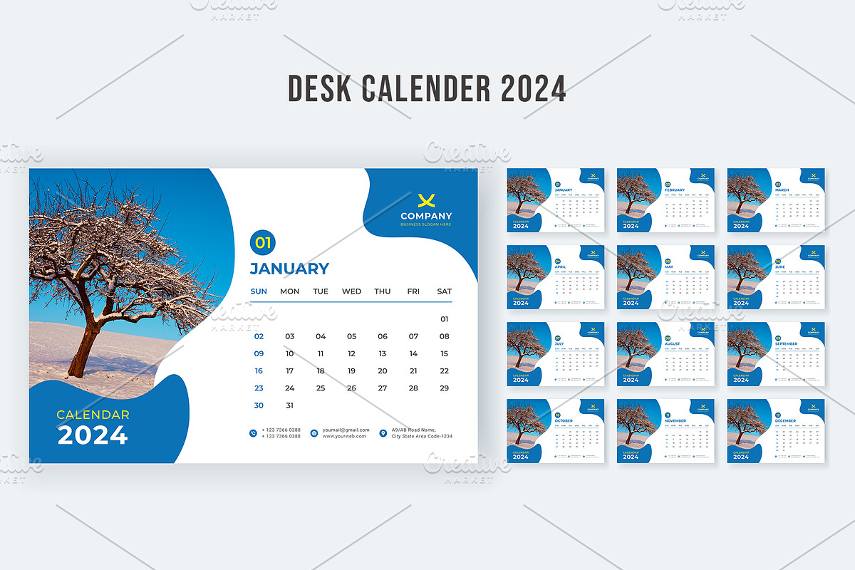 2024 Calendar Design Template, a Stationery Template by salahuddinuix