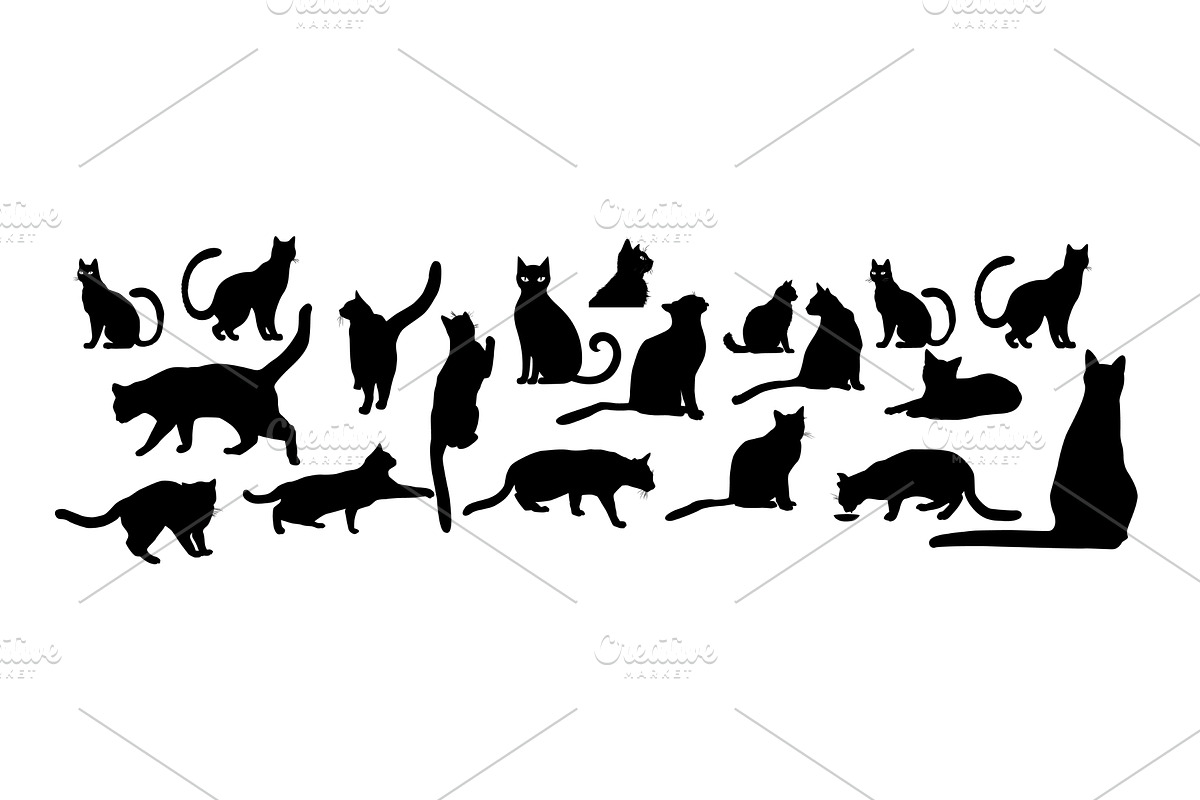 Cat silhouettes on white background, an Animal Illustration by Nenahliadava Design