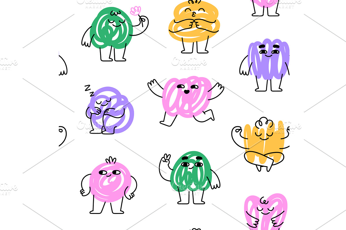 Scribble characters seamless pattern, an Illustration by LadadikArt