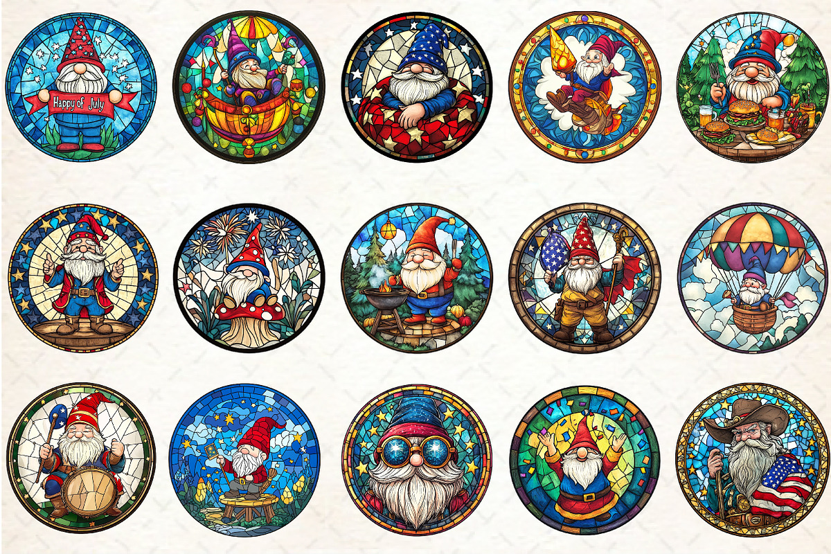 4th of July Gnome Stained Glass Clip, a Seasonal Illustration by Rose Art (Photo 2 of 4)
