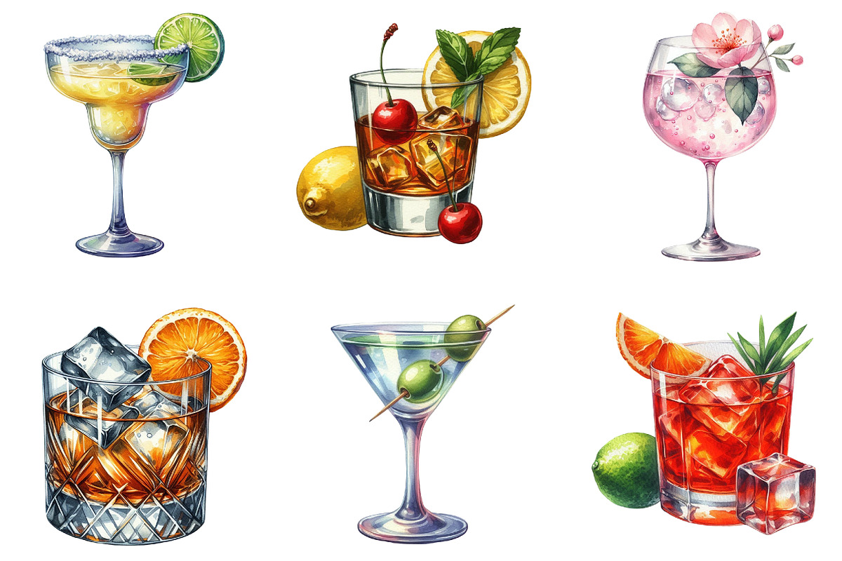 Watercolor Cocktails Clipart, an Illustration by DreamArtGraphic (Photo 4 of 5)