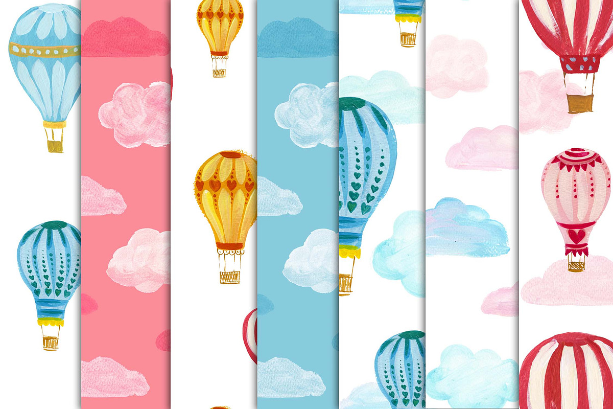 Hot Air Balloons, clipart & pattern, an Illustration by swiejko (Photo 3 of 5)