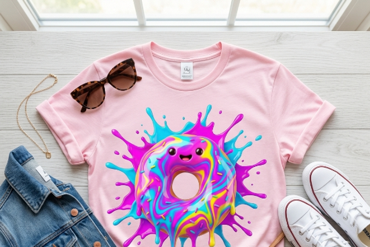 Kawaii Rainbow Donut Splash, a Shirt Mockup by Vector Stall (Photo 2 of 15)