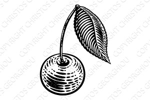 Cherry Berry Fruit Vintage Woodcut, an Object Illustration by Christos Georghiou