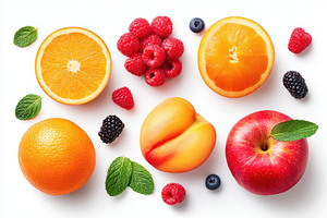 Fresh fruit flat lay with oranges and apples, a Food & Drink Photo by AlyaAnd