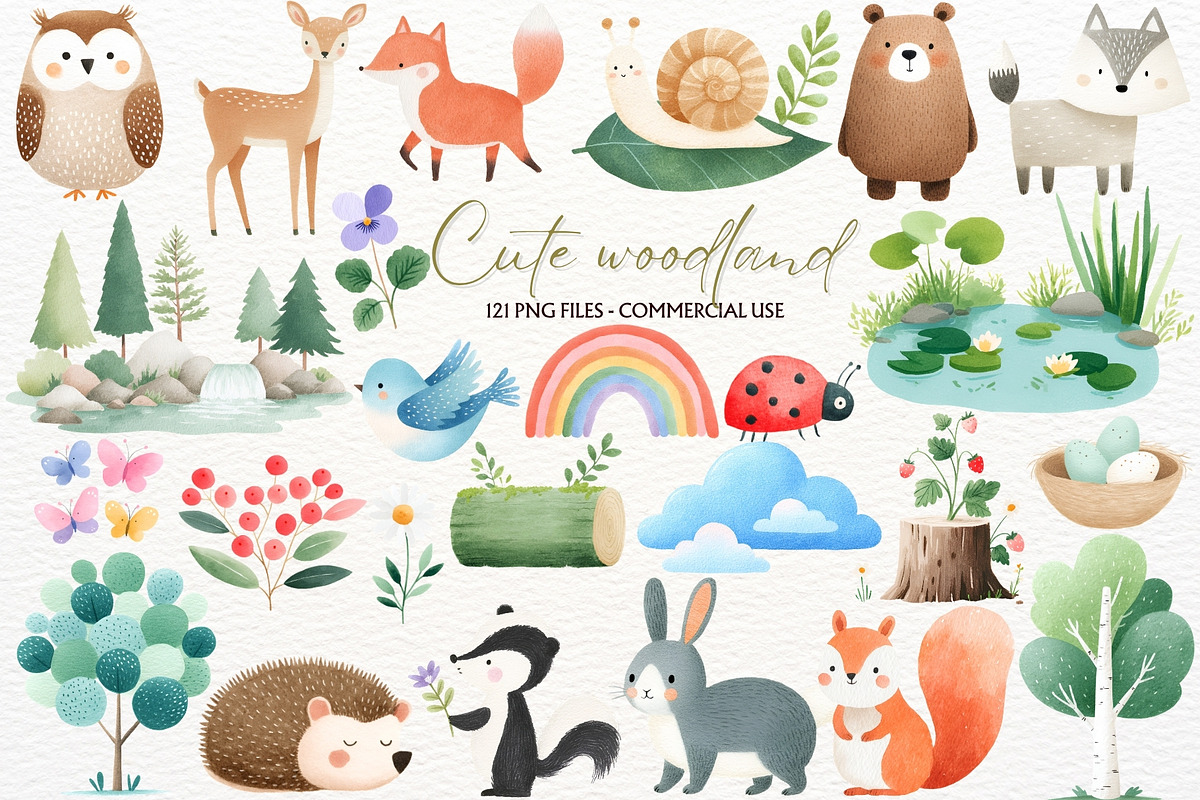 Spring Woodland Animals Clipart PNG, an Animal Illustration by SugarCloudStudioArt (Photo 1 of 8)