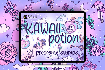 24 Procreate kawaii potion stamps