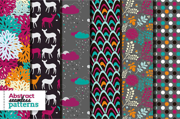Set of 6 bright seamless patterns preview 4