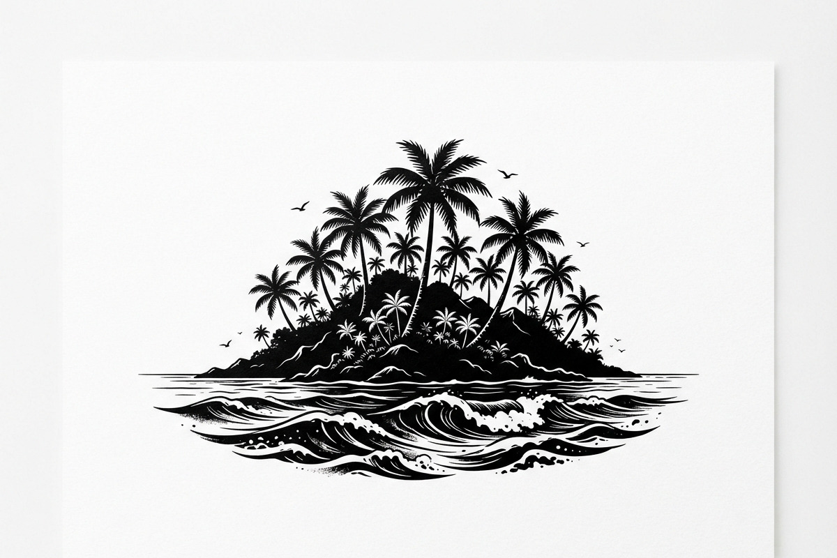 50 Tropical Palm Island Silhouette, an Empty State Illustration by Amazin_art (Photo 32 of 41)