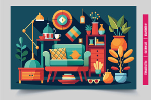 Living room with chair and lamp, an Illustration by Tanuart
