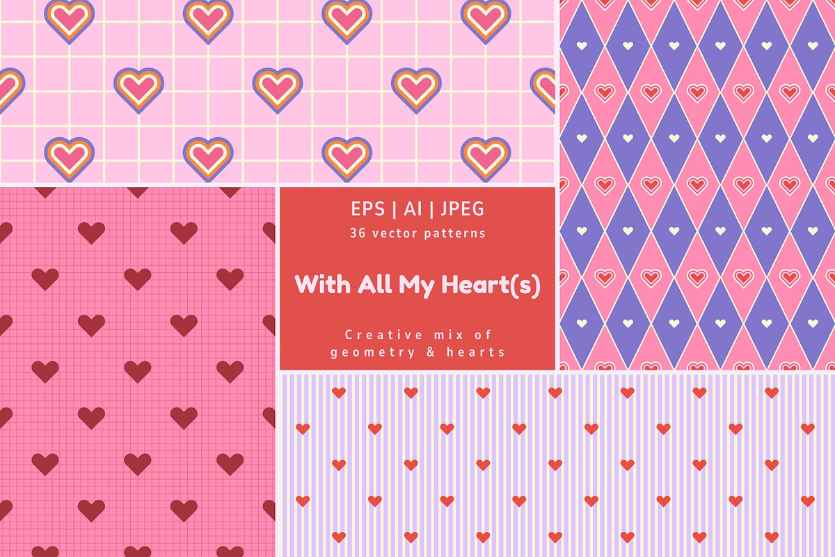 Geometric & Hearts Patterns, a Pattern Graphic by Enia Grace (Photo 1 of 16)