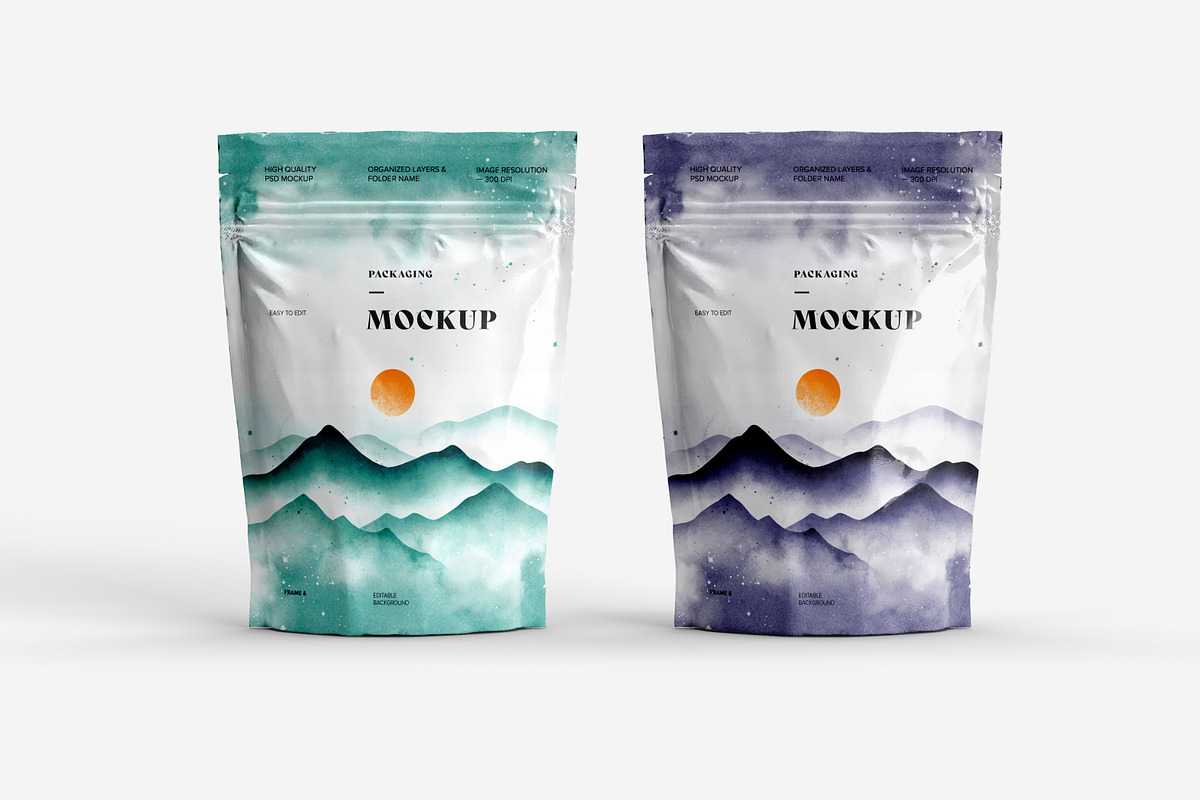 Stand Up Zip Lock Pouch Mockup Set, a Merchandise Mockup by dpi (Photo 5 of 16)