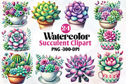 Watercolor Succulent Clipart, an Illustration by Designworld (Thumbnail 1 of 9)