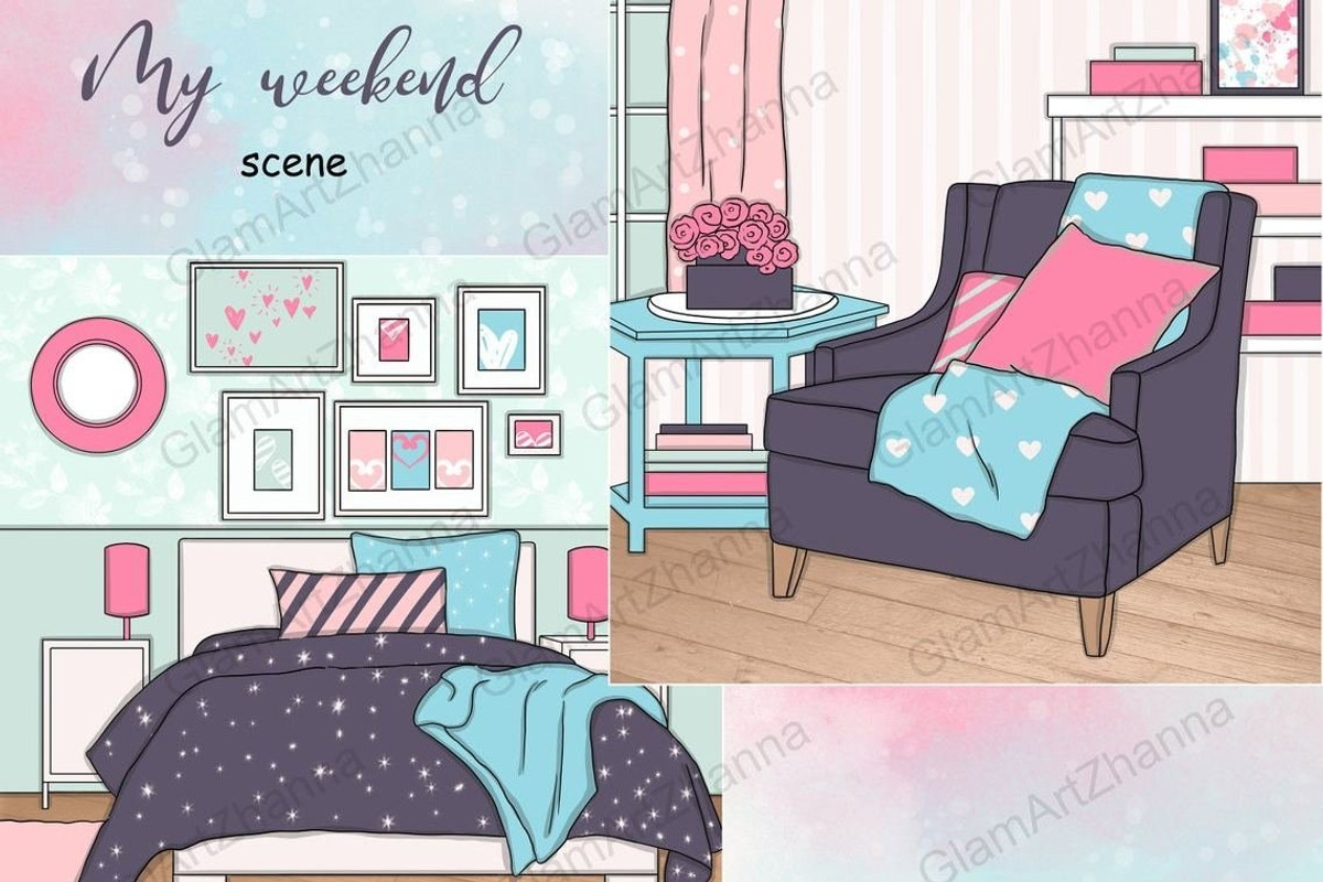My Weekend Clipart | Bedroom, a Decorative Illustration by GlamArtZhanna (Photo 2 of 3)