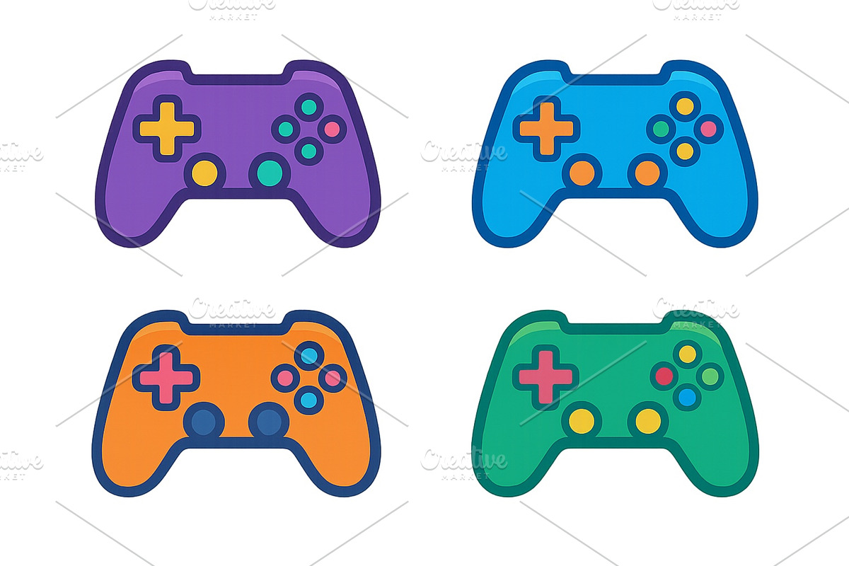 Colorful game controllers arranged, a Technology Illustration by ZinetroN