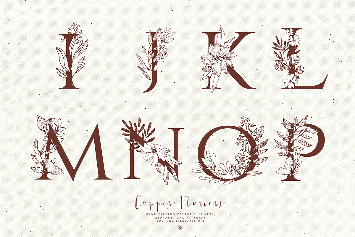 Copper Flowers with Alphabet, a Decorative Illustration by Bloomart Studio (Photo 5 of 8)