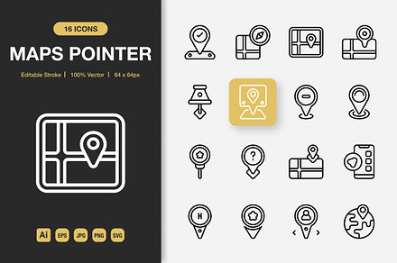 Maps Pointer Icons, an Outline Icon by Spacepixel Creative