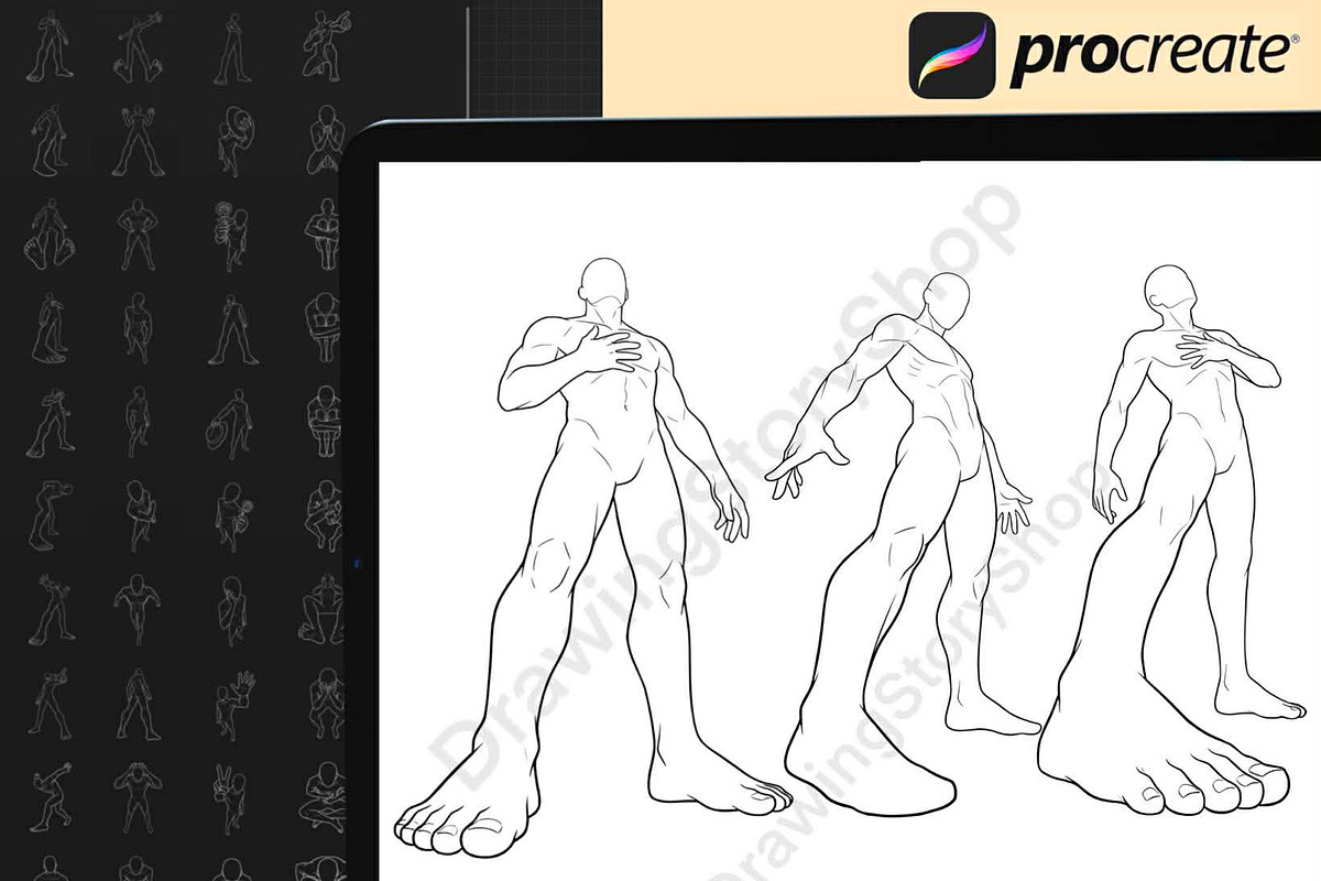 Procreate Foreshortening Male Pose, a Brush Add-On by DrawingStoryShop (Photo 2 of 7)