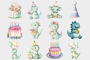 Watercolor Dino Birthday Clipart, a Seasonal Illustration by Design Market (Thumbnail 2 of 5)
