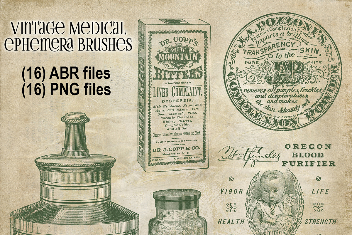 Vintage Medical Ephemera Brushes, a Brush Add-On by ephemoire (Photo 1 of 4)