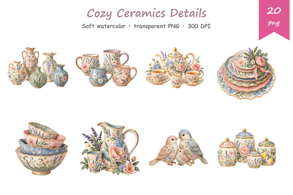 Watercolor Ceramics Clipart, a Decorative Illustration by BerryPieArt (Photo 3 of 4)