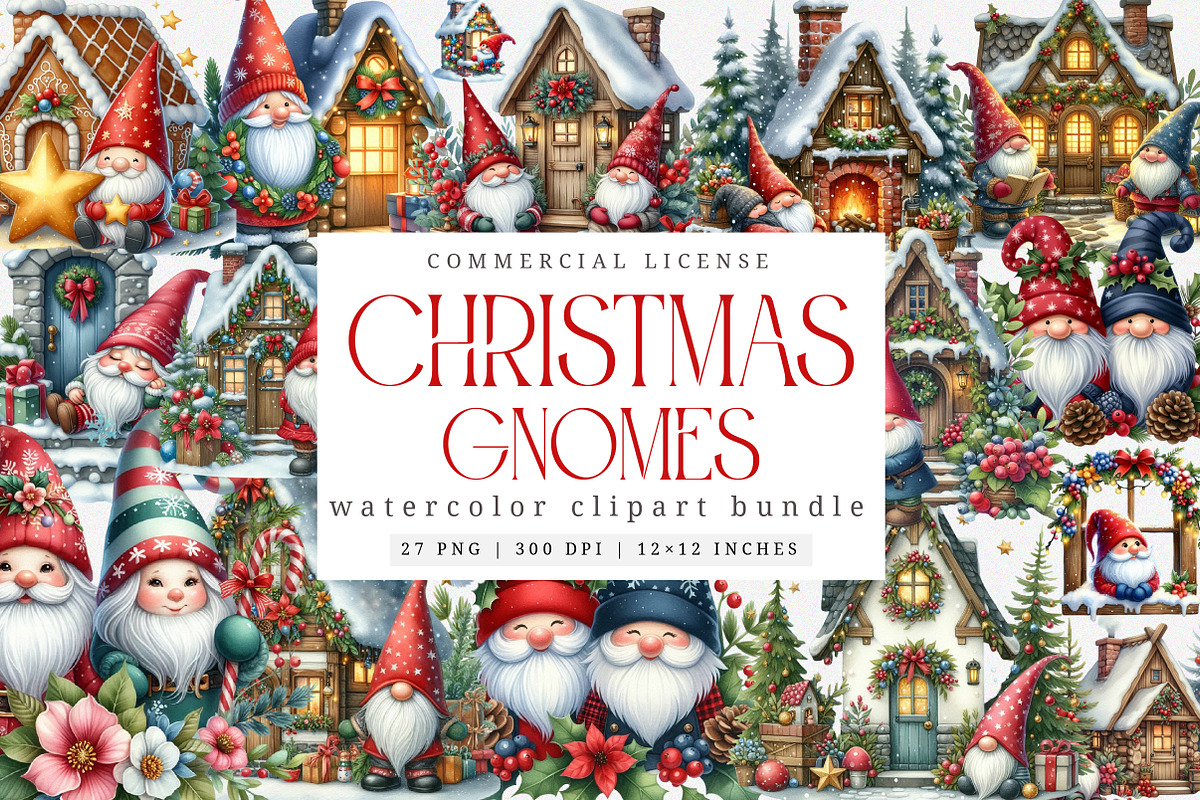 Christmas Gnome clipart bundle, an Illustration by SinaCreation (Photo 1 of 7)
