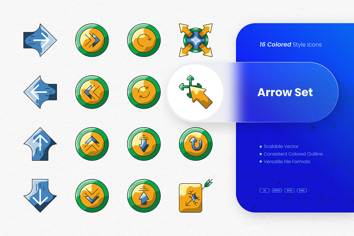 Arrow Set Colored Icons, an Outline Icon by cidcud_graphic