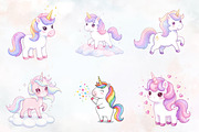 Cute Kawaii Unicorn Clipart PNG, an Animal Illustration by RobertsArt (Thumbnail 6 of 7)