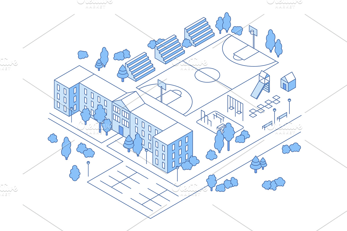 Isometric school concept. College, an Object Illustration by Valerie Bodnar