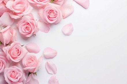 pink and white rose petals on white, a Photo by Iftikhar Alam