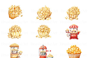 Watercolor Popcorn Clipart, Popcorn