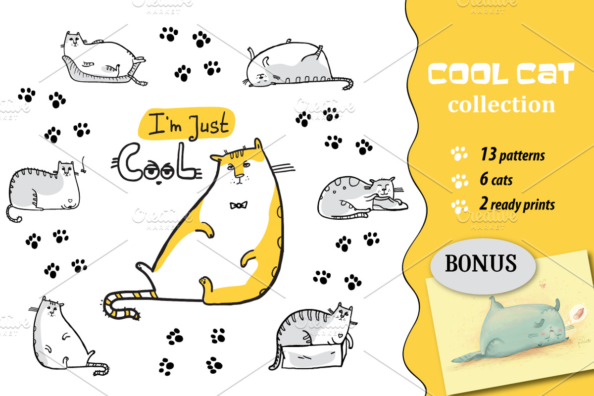 Cool Cat collection: patterns, print, an Animal Illustration by Zooza Art (Photo 1 of 6)