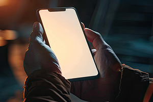 Hand holding smart phone mockup whit, a Photo by LOGOCREATIVE