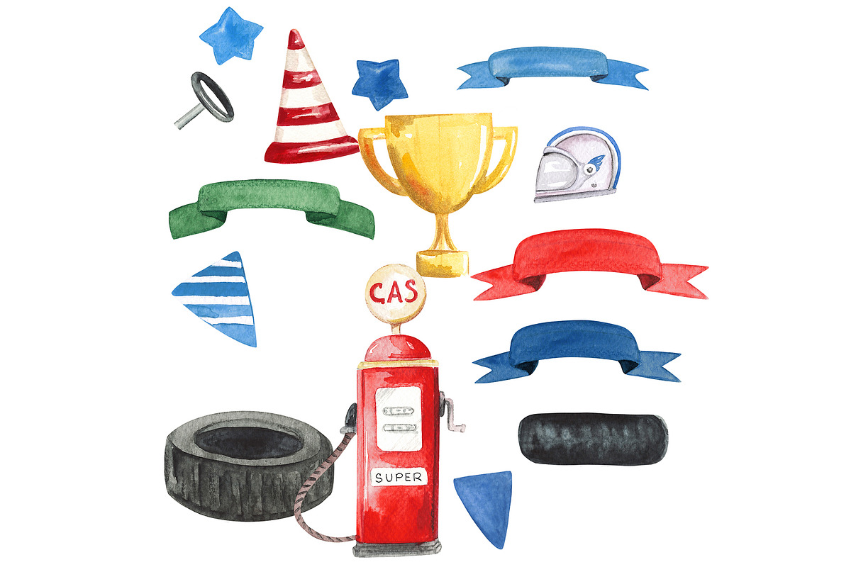 Nursery Watercolor Cars Clipart, a Decorative Illustration by HabitusDesigns (Photo 7 of 11)