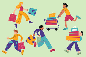 Green People Shopping Illustration, a Person Illustration by graphicook