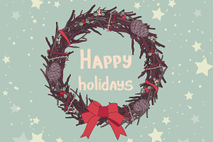Christmas hand drawn wreaths.