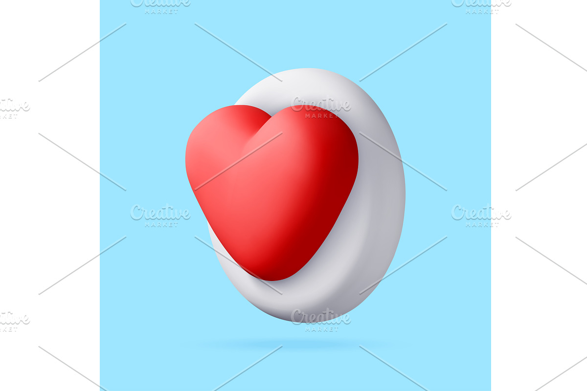 3D Red heart icon on white circular, an Object Illustration by Abscent