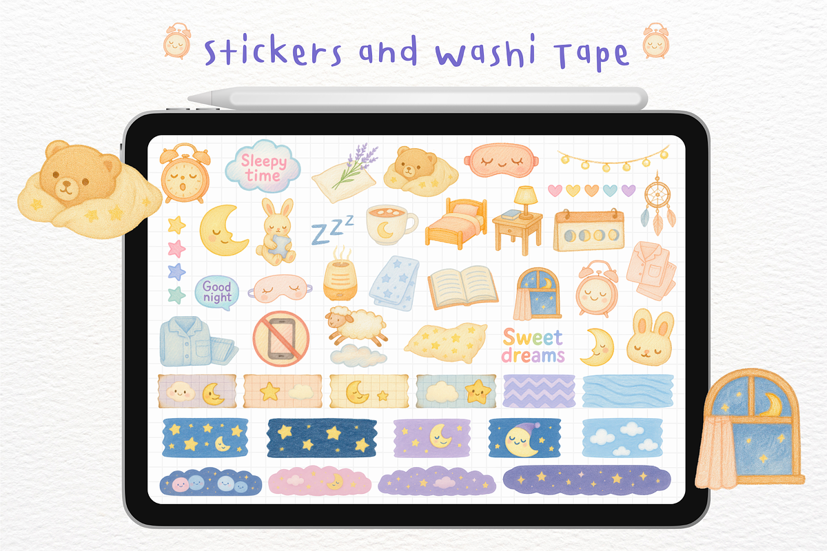 Night Routine Goodnotes Stickers, an Illustration by mimimeow (Photo 2 of 3)