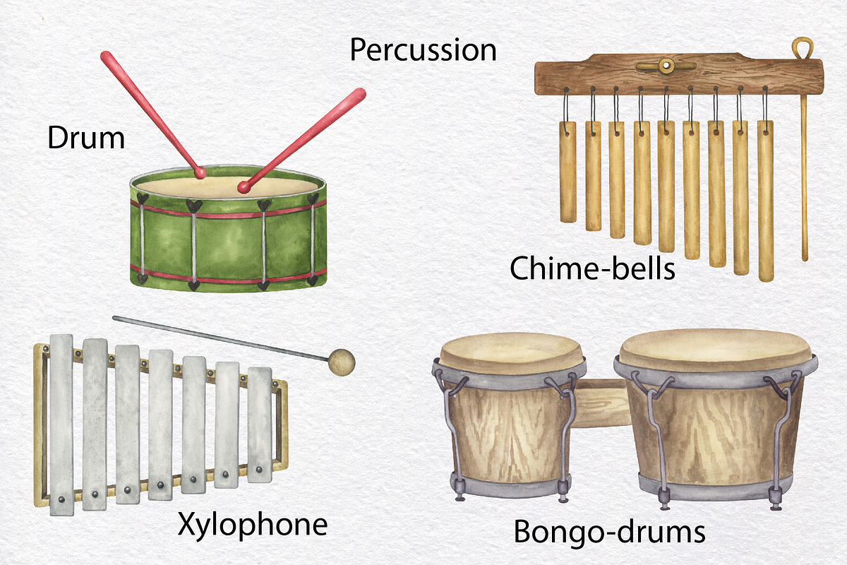 Musical Instruments Watercolor Set, an Education Illustration by KathrineWatercolor (Photo 7 of 9)