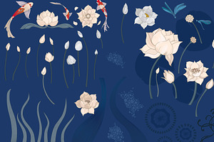 Water Lilly And Koi Fish Set