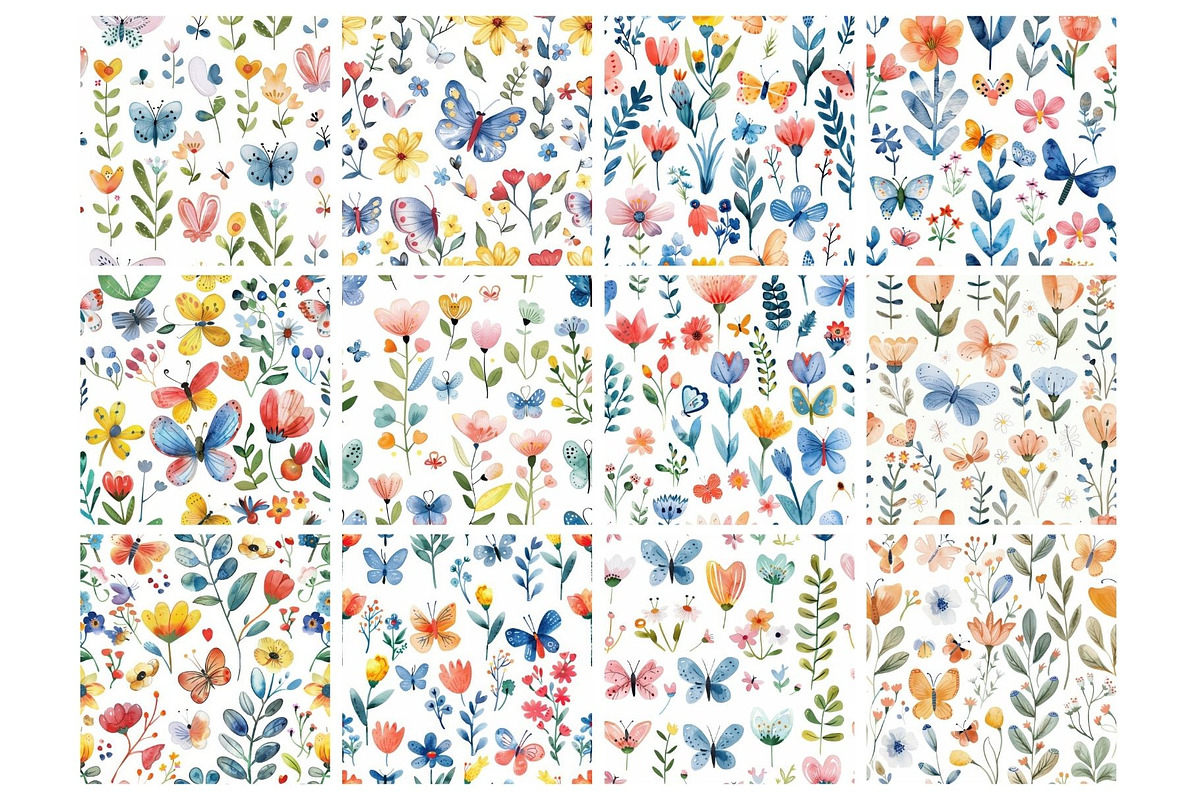 Flowers and Butterflies Digital Pape, an Illustration by Mashimara (Photo 2 of 5)