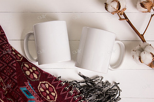 Pair Of Mugs Mockup. PSD Smart JPG