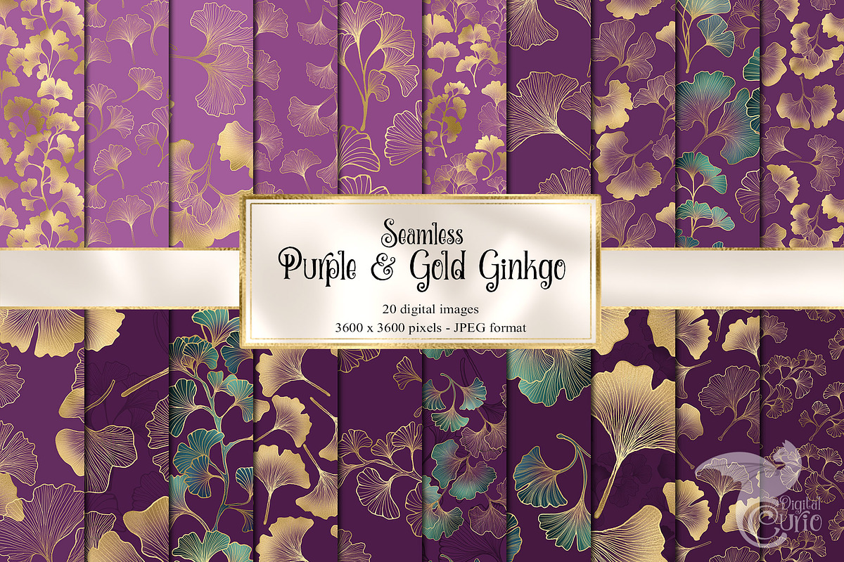 Purple and Gold Ginkgo Digital Paper, a Texture Graphic by Digital Curio (Photo 1 of 5)