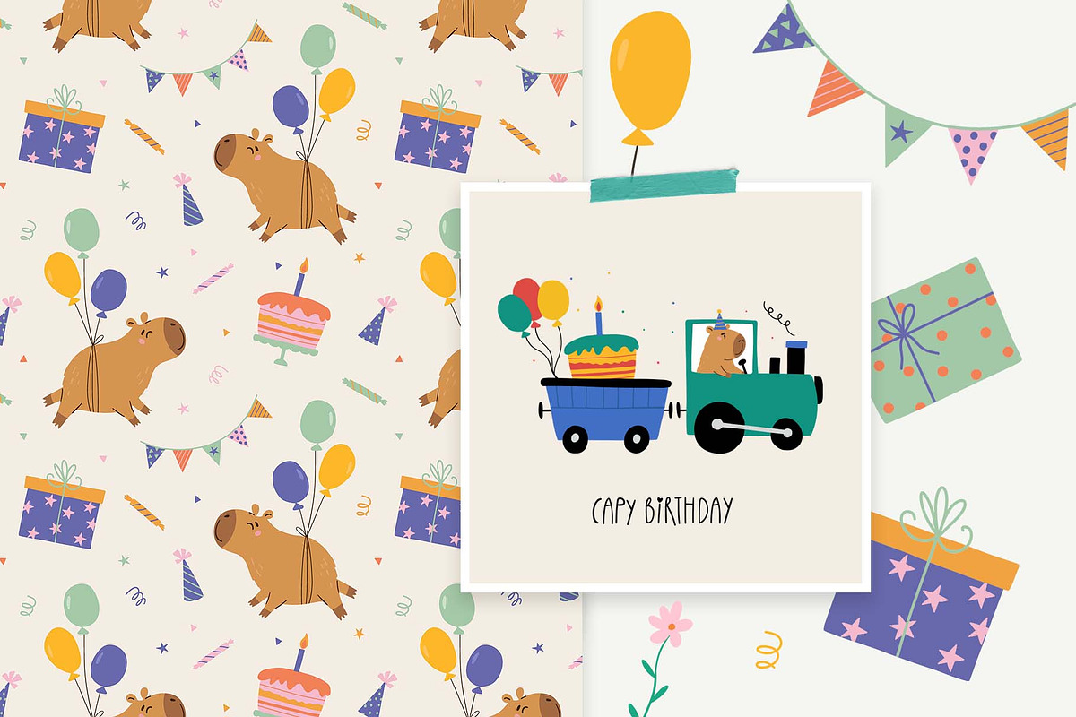 Capybara Birthday Clipart, an Animal Illustration by Irina Ostapenko (Photo 7 of 8)
