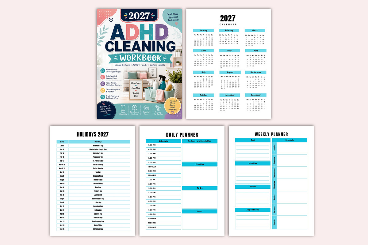 2027 ADHD Cleaning Workbook, a Stationery Template by Shumaya (Photo 2 of 4)